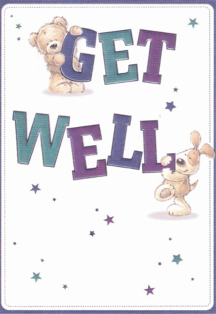 This get well card, awash in the gentle spirit unique to Brondesbury, captures a scene where comfort and joy intertwine. A plush bear with a gentle, honey-tinged coat nestles cheerfully atop the bold block letters of 'GET,' while below, an animated puppy playfully nudges the word 'WELL' into the spotlight. The colourful typography-shaded in gradients of violet, aqua, and midnight blue-commands attention against the clean linen-white background, evoking the crisp clarity of freshly arranged peonies on a sunlit morning. Around them, whimsical stars in sapphire and lilac seem to twinkle with every glance, sending ripples of hope just as a local florist's caring gesture does for neighbours recuperating nearby. The brushwork details make the souls of these characters leap from the page, their furry textures so vivid that the desire to reach out and stroke the bear's plush head or the puppy's satin-soft ears is almost irresistible. The design embodies a sense of touch, of care, and of uplifting spirit much like the floral gifts lovingly arranged along Salusbury Road. Imagining this card sent alongside a bouquet through the leafy avenues of Brondesbury, it's easy to see how together, they offer a powerful remedy: genuine warmth, a whisper of cheer, and heartfelt encouragement as familiar as the area's morning bustle.