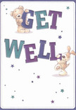 Radiating heartfelt comfort and the signature charm of Brondesbury, this get well card brings whimsy to recovery with its adorable duo-a smiling teddy bear and a lively, floppy-eared pup-who together balance the bold, joyful letters that announce 'Get Well.' The rich indigo and teal hues of the lettering leap vividly from a pale cream backdrop, lending the image a playful elegance that feels as fresh as locally gathered blooms from a Brondesbury boutique florist. Around the friends, clusters of stars in deep blue and gentle purple shimmer with hope, just as cheerful as flowers brightening a quiet corner of Tiverton Green. Their illustrated fur, rendered in soft strokes, looks so enticing and plush that one can almost sense the comfort of a hand-crafted wool throw on a chilly NW6 morning. Every detail, from their expressive eyes to the gentle curve of a paw, is imbued with sincerity and kindness-a visual embrace for anyone needing a healing lift. Sending this card, whether alone or included with a fragrant hand-tied bouquet, is a beautiful, tangible way to extend support and good wishes through the streets of Brondesbury, offering a little spark of joy and genuine care for a loved one's journey to wellness.